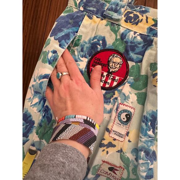 SOLD! Vintage Handmade Floral Denim / Jeans Tag Patchwork Bag Tote - Picture 7 of 7